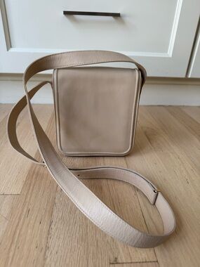 Mark Cross New York leather box structured crossbody beige 1980s-90s vintage